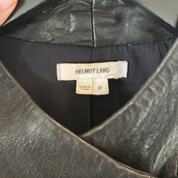 Helmut Lang Blistered Asymmetric Leather Jacket with cloth detailing on sleeves - Picture 7 of 7